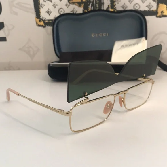 New Authentic Gucci GG0363S 001 Gold Flip-Up Rectangular  display picture 1
